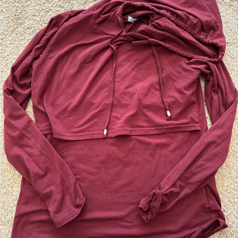 Women's Burgundy Hoodie Top